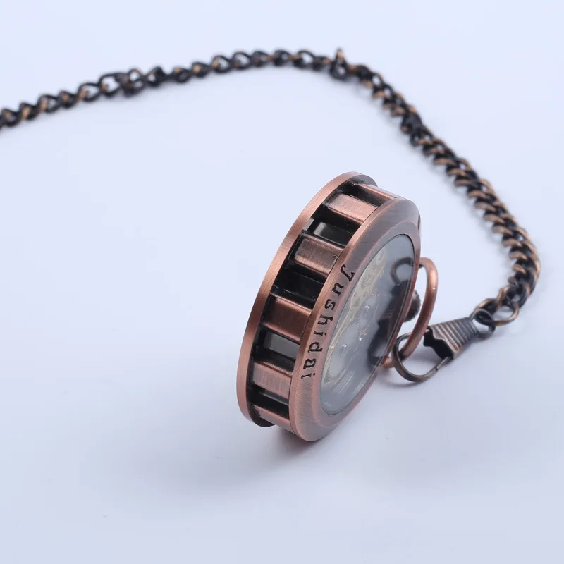 Luxury Gold Mechanical Pocket Watch for Men Women Hollow Skeleton Transparent Dial Roman Numerals Number Fob Chain Pendant Clock