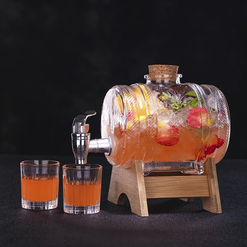 

1L Engraved Bubble Wine Tank Bubble Wine Barrel With Tap Wine Bottle Household Wine Jar Thickened Ginseng Bucket Cocktail Pot