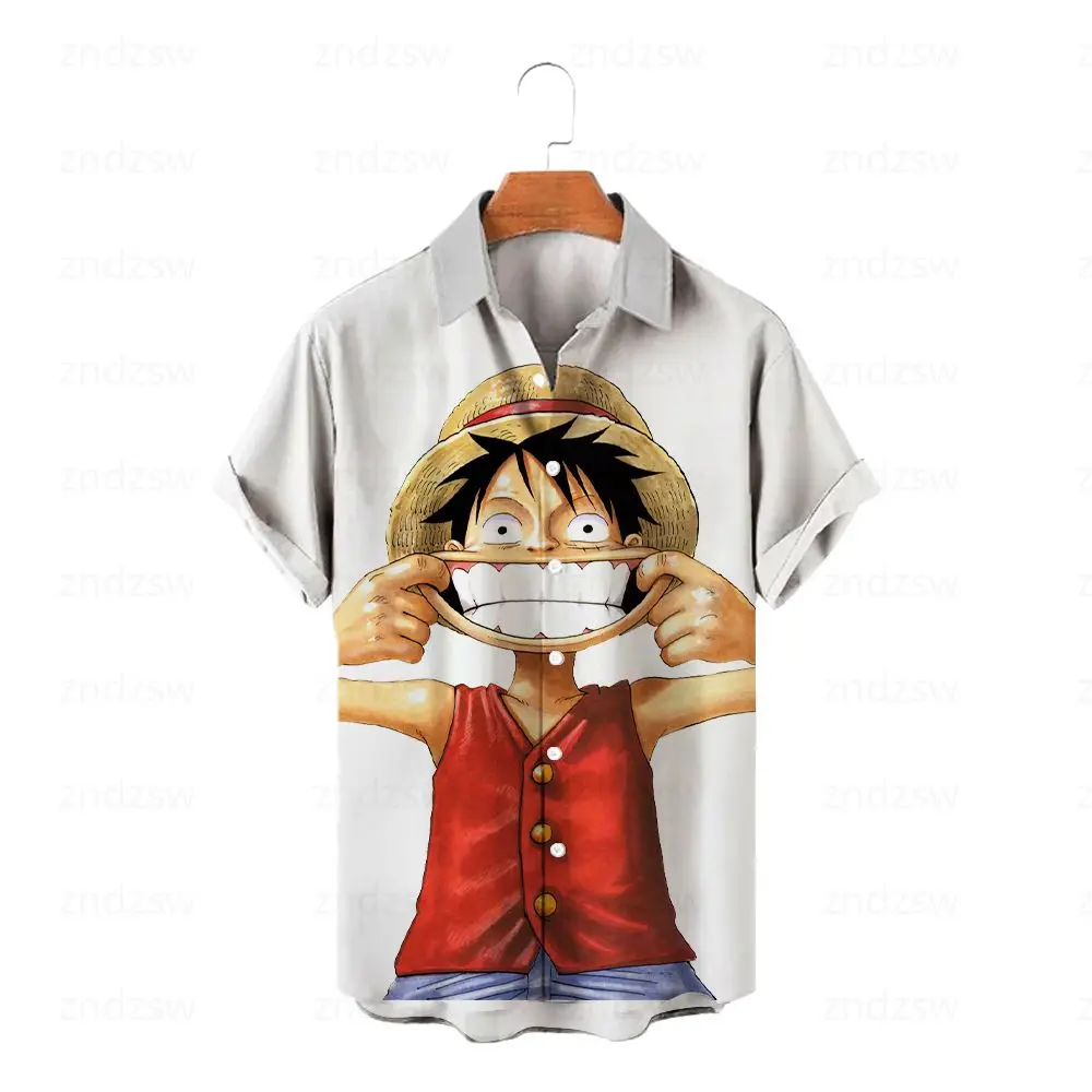 

Summer Harajuku Style Men's Short Sleeve Shirt Anime One Piece Cute Luffy Print Men's T-Shirt Street Party Travel Couple Wear