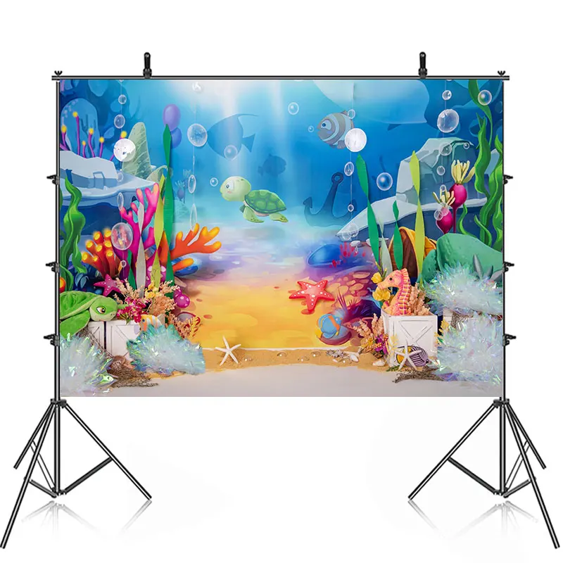 

Under the Sea Cake Smash Girl One Year Old Backdrop For Photography Baby Shower Kids First Birthday Green Turtle Background