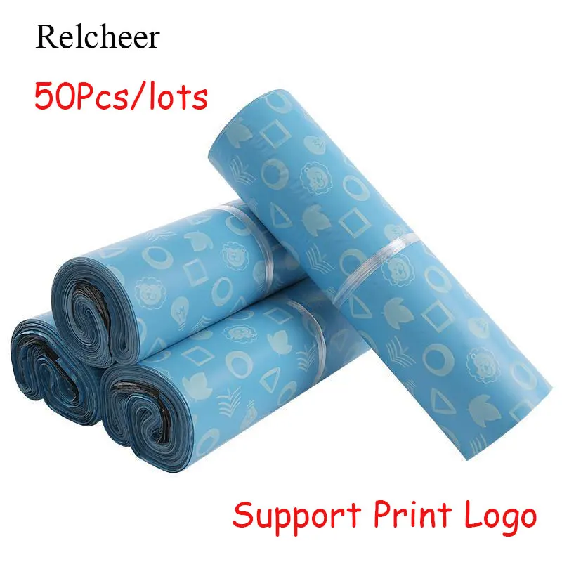 

50PCS Plastic Express Courier Bag Cartoon Blue Pattern Envelope Mail Bags Waterproof PE Poly Self Adhesive Seal Packaging Pouch