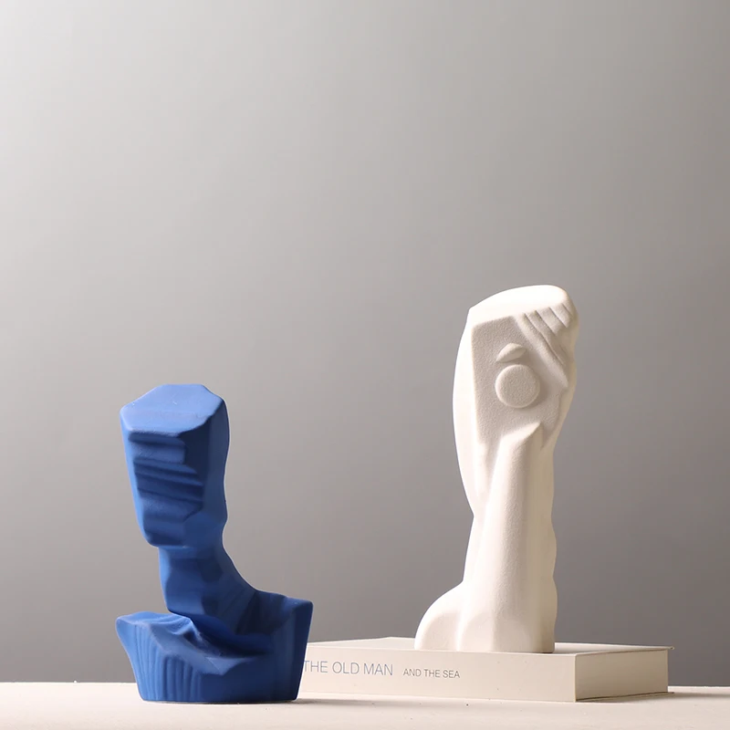 

Frosted Face Sculpture Ornament Ceramic Statue Decoration Blue and White Nordic Decoration Home Abstract Art Figure Statue