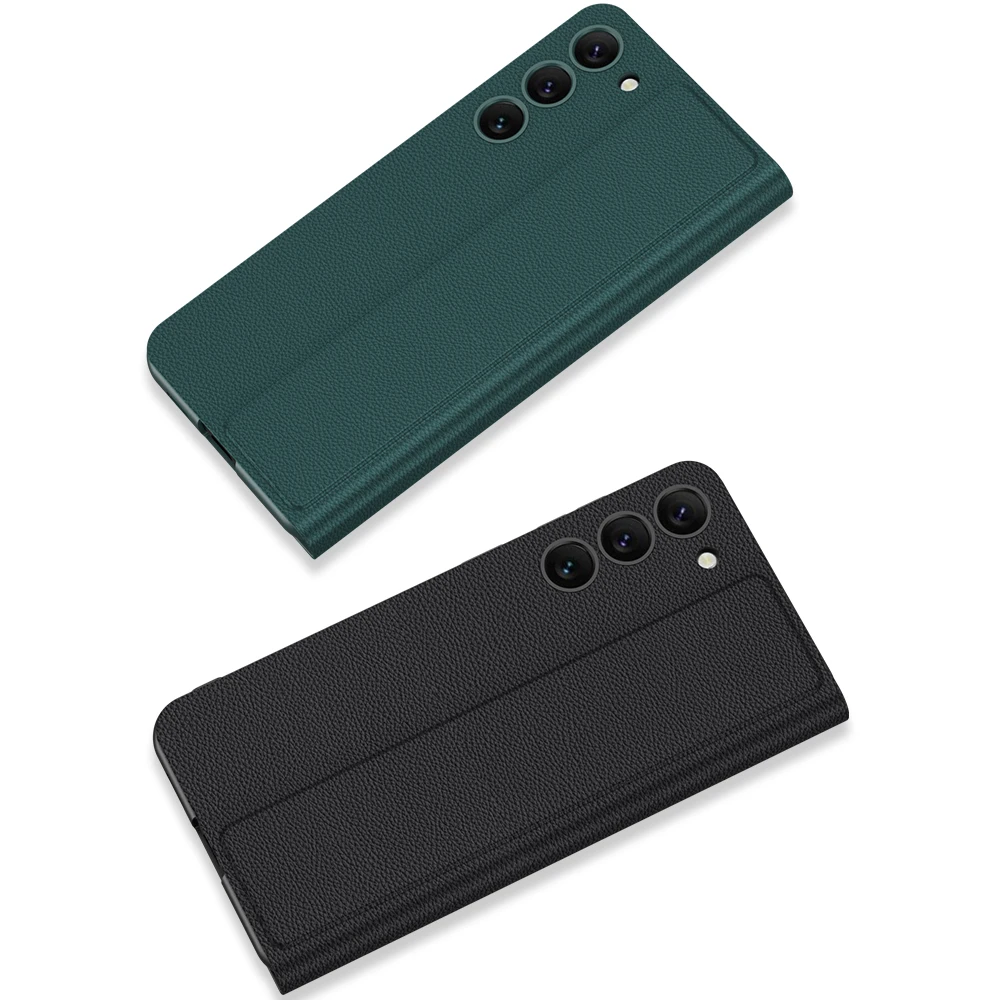 Luxury Leather Kickstand Phone Case For Samsung Galaxy S23 Ultra S23 Plus S23 Holder Support Wireless Charging Shockproof Funda