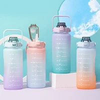2l large capacity water bottle straw cup high temperature plastic water cup time scale frosted outdoor sports fitness jugs