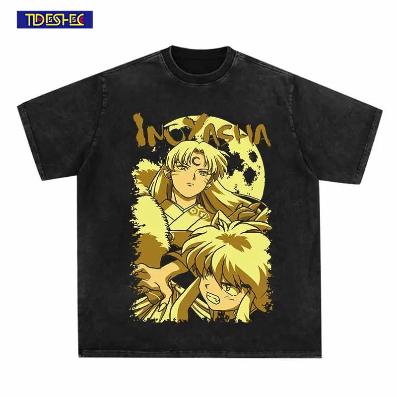 

Summer 2023 Unisex Hip Hop Streetwear Men TShirt Vintage Casual Japan Anime Character Print Washed T-Shirt Graphic Oversized