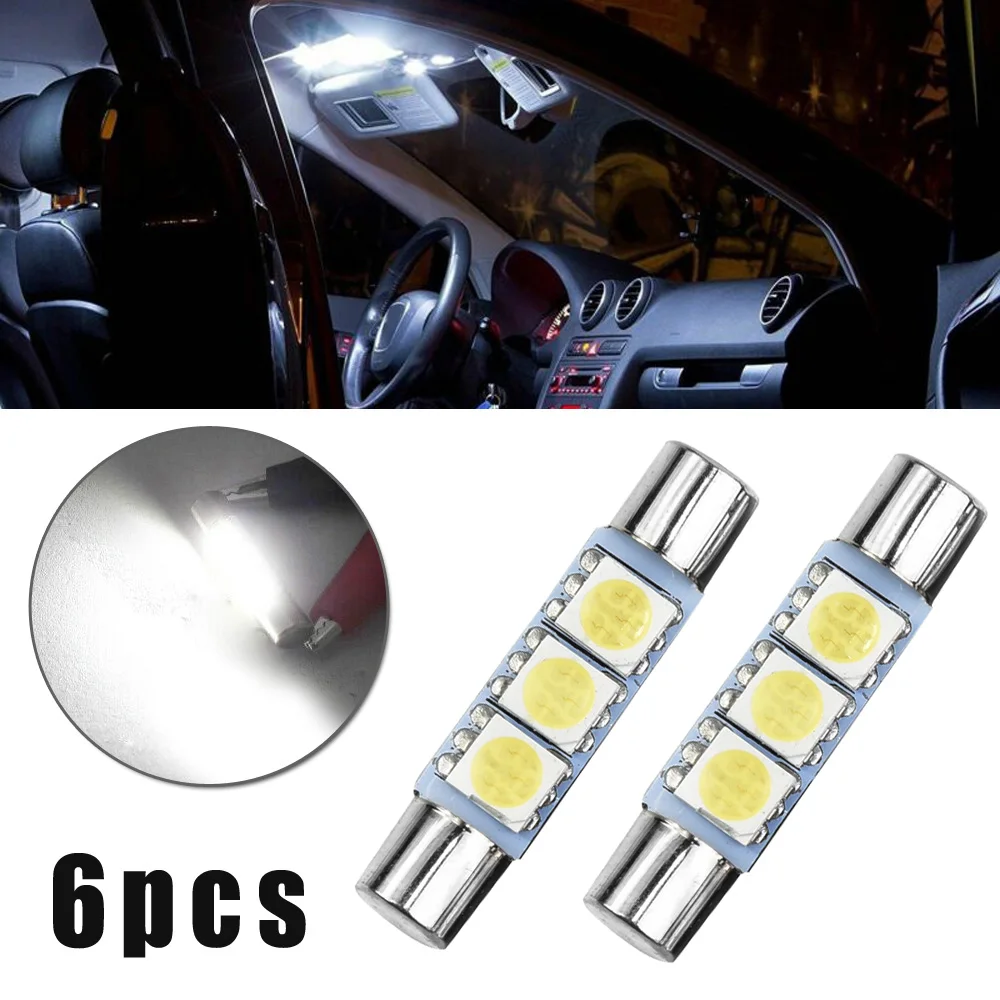 

5500-6000K LED Lights 6pcs Car Replacement Set White Xenon 5050 3-SMD Makeup mirror Sun Visor