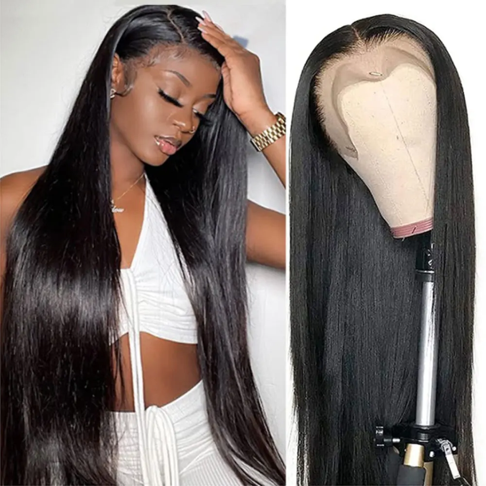 Straight 13x4 Lace Front Human Hair Wigs Pre Plucked 4x4 Closure Wig 32 Inch Long Peruvian Lace Frontal Wig Remy Hair For Woman