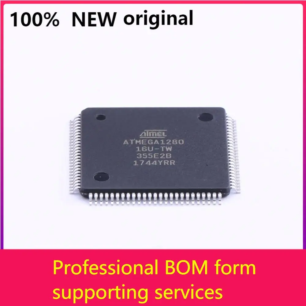 MCU 8-Bit ATmega AVR RISC 128KB Flash 3.3V/5V 100-Pin TQFP - Trays ATMEGA1280-16AU100% original
