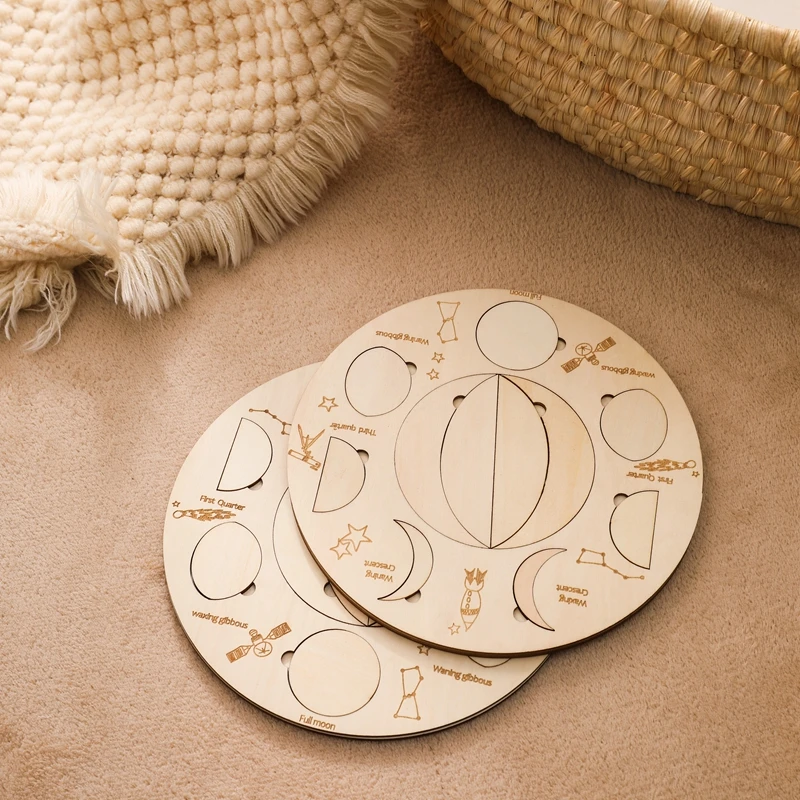 

Baby Moon Phase Educational Toys Unpainted Wooden Toys for Children Insert Thin Wood Chips Shape Matching Puzzle Game for Kids