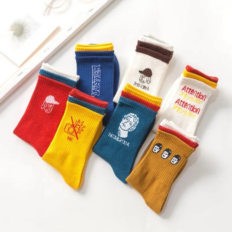 Sports Couple Socks Fashion Woman Socks Korea Harajuku Style Kawaii Funny Cartoon Spring Autumn Female Street Socks Lovely Girl