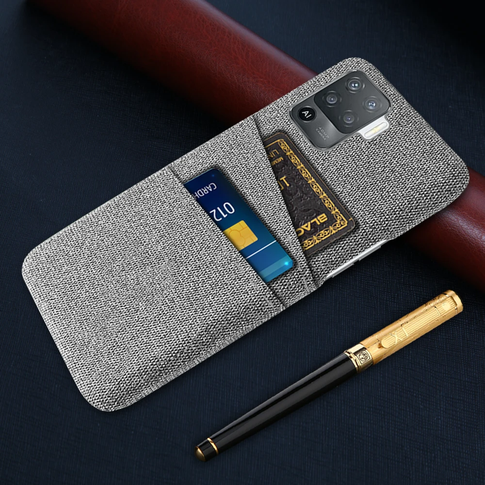 

Card Case Dual Card Fabric Cloth Luxury Case for Oppo Reno5 Lite Reno 5lite Renault 5 Light Cover Wallet Coque For Reno 5lite