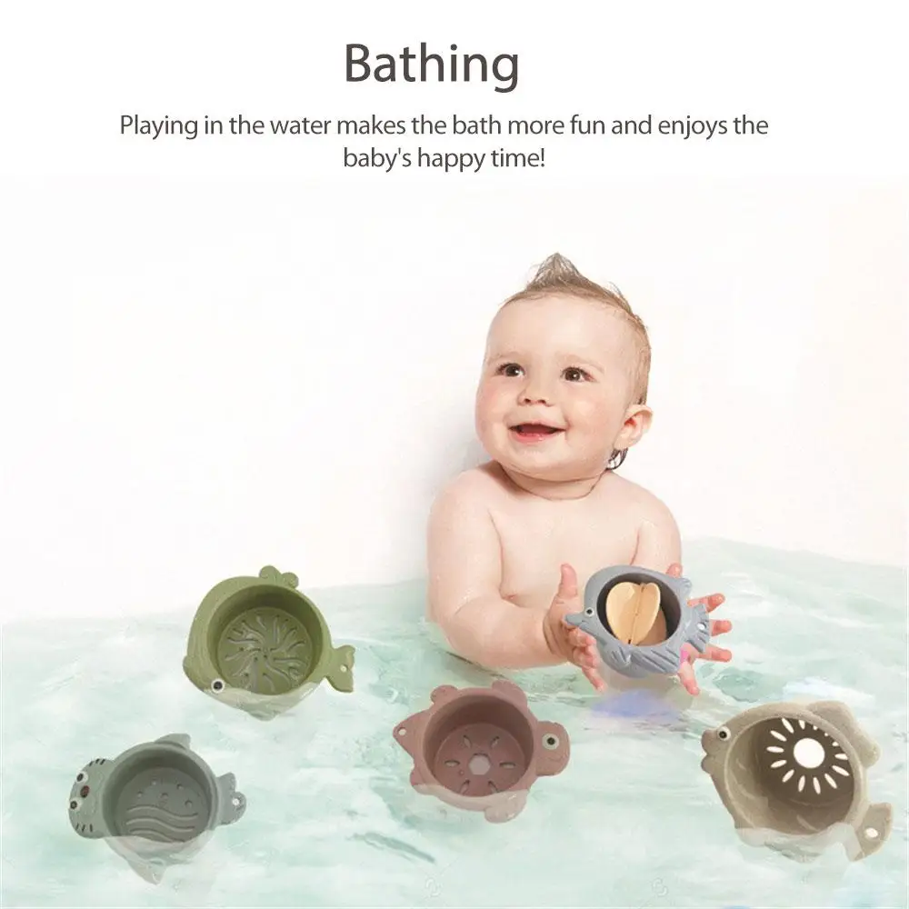 

Children's Stacking Cup Toy Wheat Straw Cartoon Fish Bear Animals Stacking Cups Baby Bathroom Beach Pool Water Fun Toys