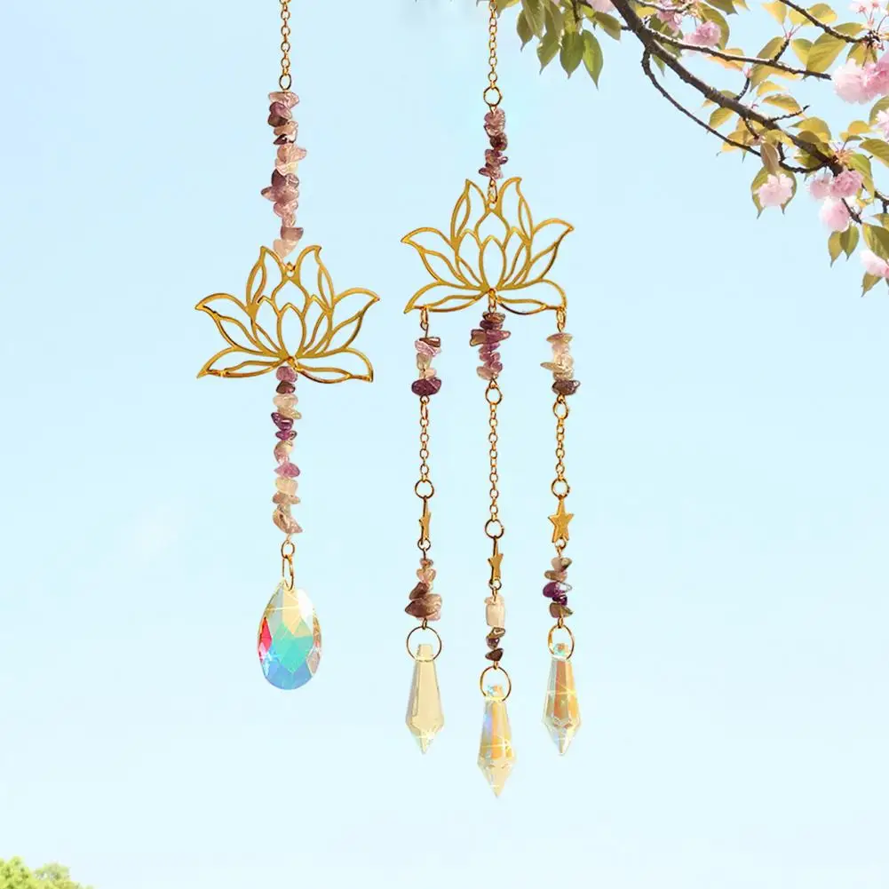 

Lotus Sun Catcher Chakra Hanging Crystals Rainbow Suncatcher Car Charm Stained Glass Prism Sun Catchers Window Garden Decoration