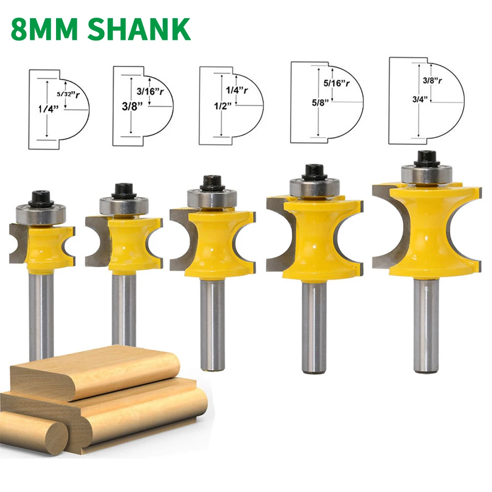 

1PC 8MM Shank Milling Cutter Wood Carving Bullnose Router Bit Set C3 Carbide Tipped Concave Radius Milling Cutters Woodworking