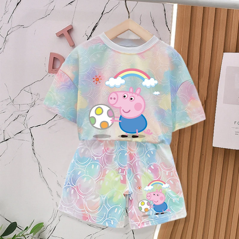 Летние комплекты одежды Peppa Pigs для маленьких девочек, милые футболки с принтом тай-дай, детская футболка с короткими рукавами и шорты, 2 шт. (art.: 3920d97beef5b) - 3920d97beef5b