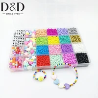 24 grids 234mm glass seed beads heart acrylic letter beads elastic string cords tweezersaccessories diy craft material kit