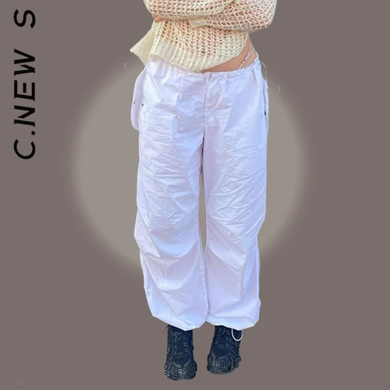 

C.New S Fashion Women Trousers Hip Long Low Waist Y2k Hippie Cargo Pants Wide Leg Women Trousers Straight Soft Mujer Female