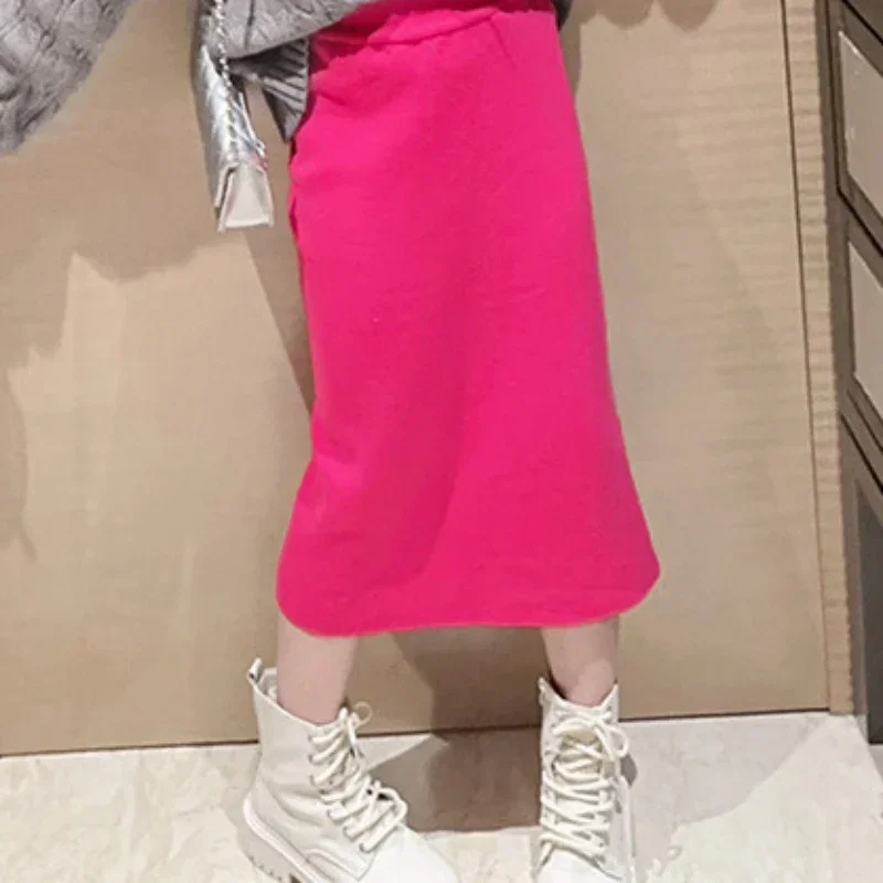 

Girls Skirt Winter Warm Thick High Waist Fashion Knitted Skirt for Kids Casual All-match Straight Children Skirt 10 12 13 Years
