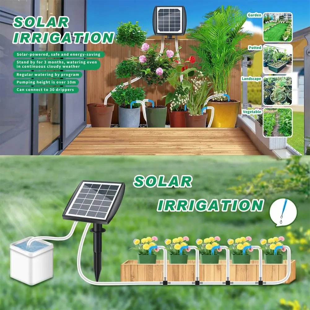 Solar Drip Automatic Irrigation Kit Rechargeable Self Watering Irrigation System With Timing Function