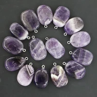 selling natural stone oval shape amethysts necklace pendant purple crystal charm diy fashion jewelry accessories wholesale 12pcs