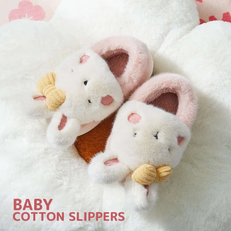 Cute Cartoon Home Slipper for Children Witer Warm Comfy Plush Shoes Slides Kawaii Rabbit Fuzzy Baby Slippers Bunny Flip Flops