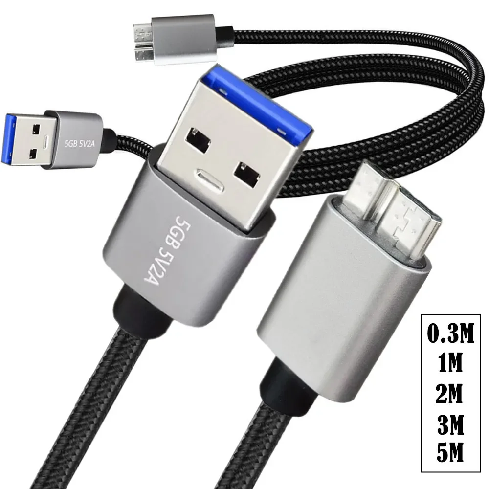 Фото Кабель Micro USB3.0 5 м, 3 м, штекер USB 3.0 типа A, шнур Micro B, совместимый с жестким диском камеры Samsung Galaxy S5 Note 3, и многого другого №1