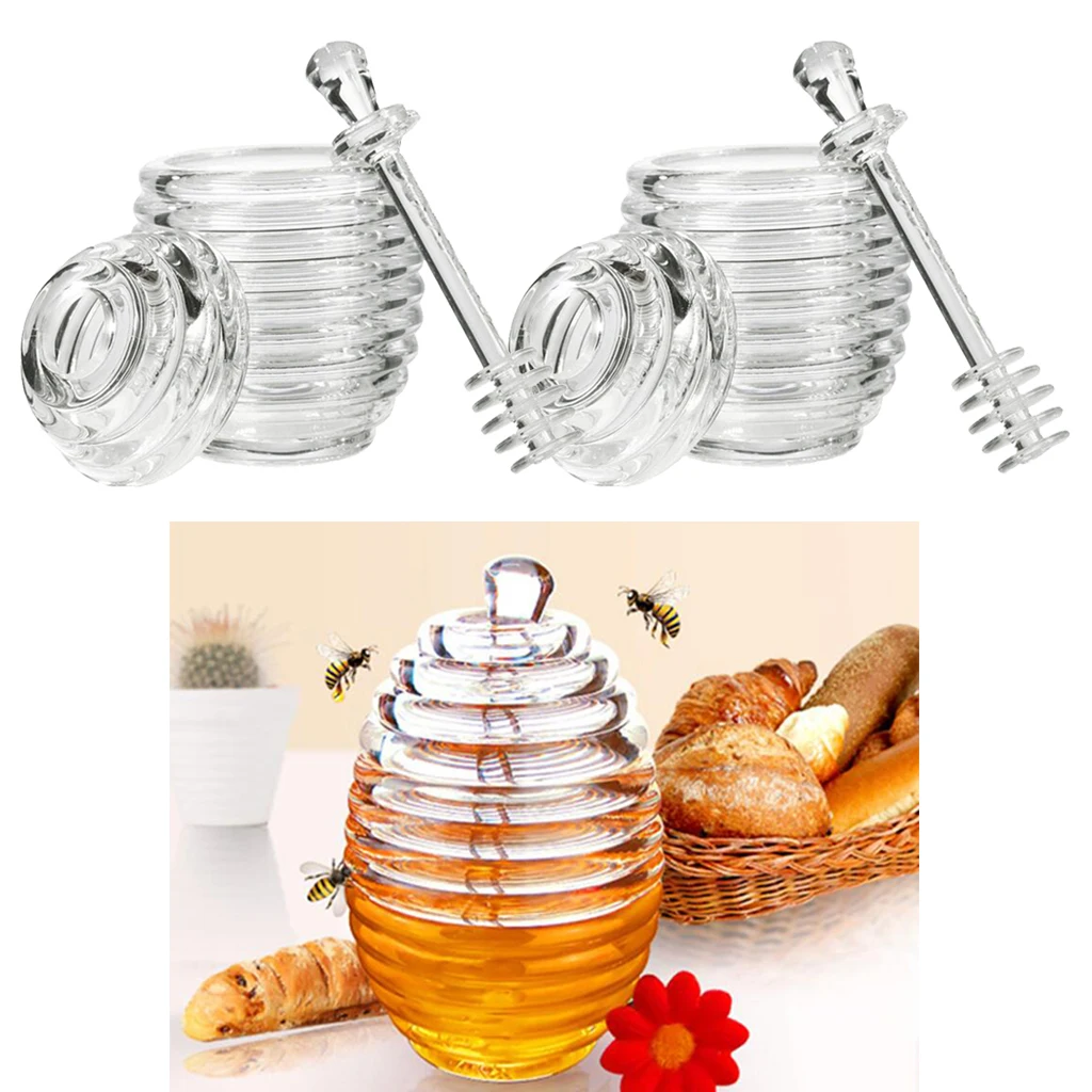 

1/2pcs 265ML Honey Pot Transparent Honey Jar Glass Honey Storage Container Bottle With Stirring Rod And Sealed Cover Kitchen