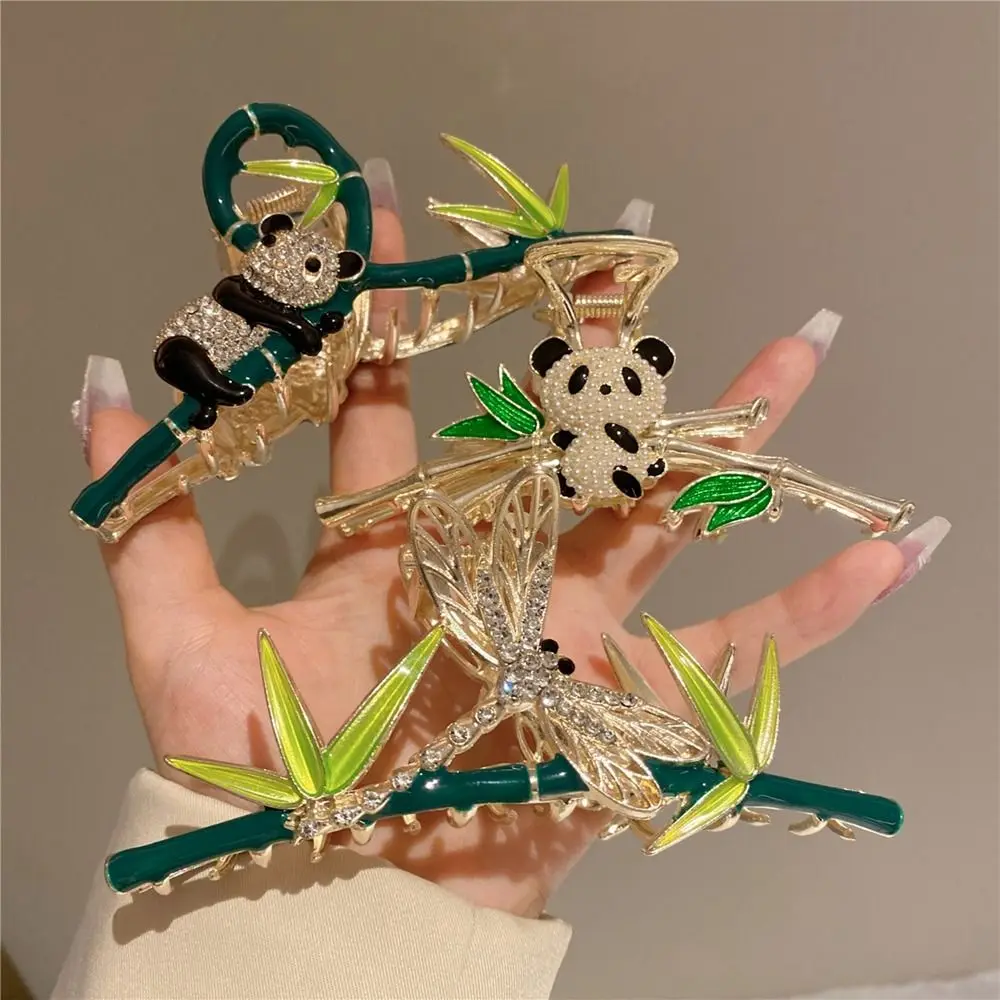 

Dragonfly Animal Pearl Green Female Hair Accessories Metal Hair Clip Rhinestone Panda Hair Claw Chinese Style Headwear