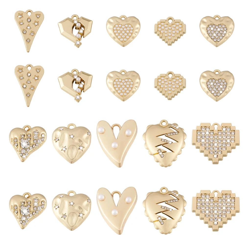 

Kissitty 20Pcs Heart Shape Light Gold Alloy Rhinestone Pendant for Handmade DIY Necklace Bracelet Earring Jewelry Findings Gift