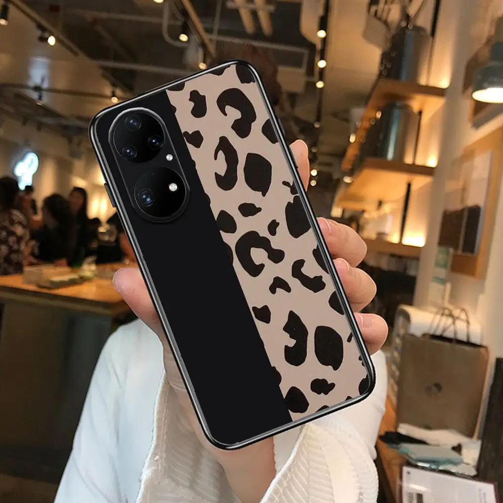 Модный чехол для телефона с леопардовым принтом Huawei p50 P40 p30 P20 10 9 8 Lite E Pro Plus черный