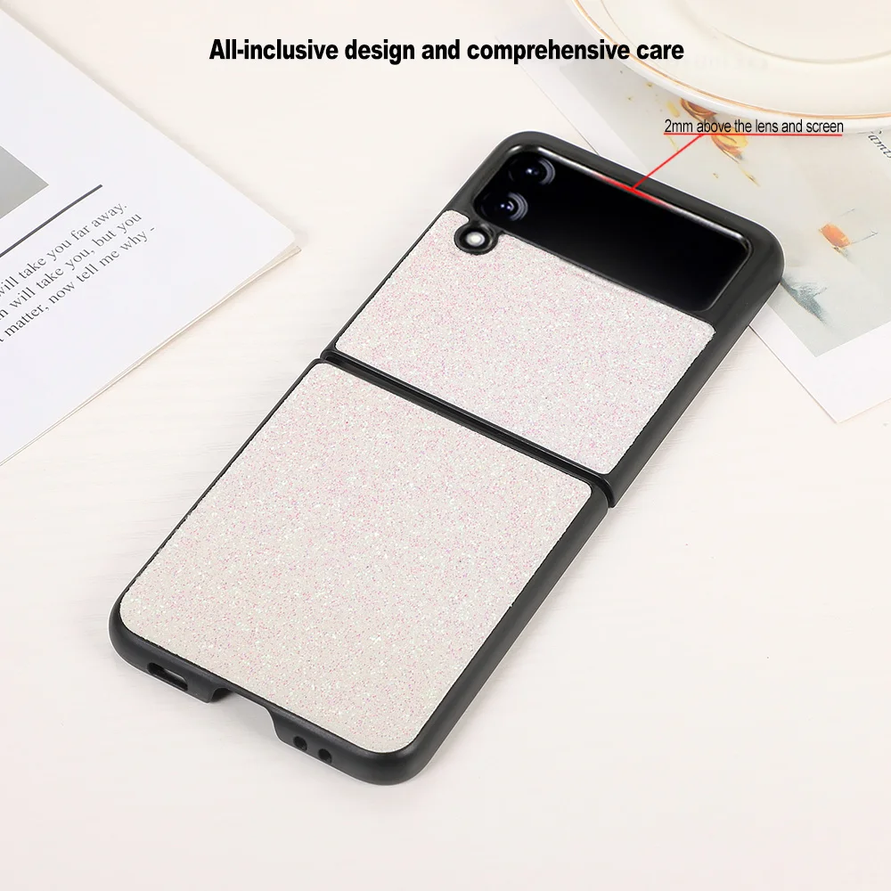 

Блестящий розовый кожаный чехол Floveme для samsung Galaxy z Flip 3 мобильный телефон, защитный чехол для Galaxy z Flip 3, противоударный чехол