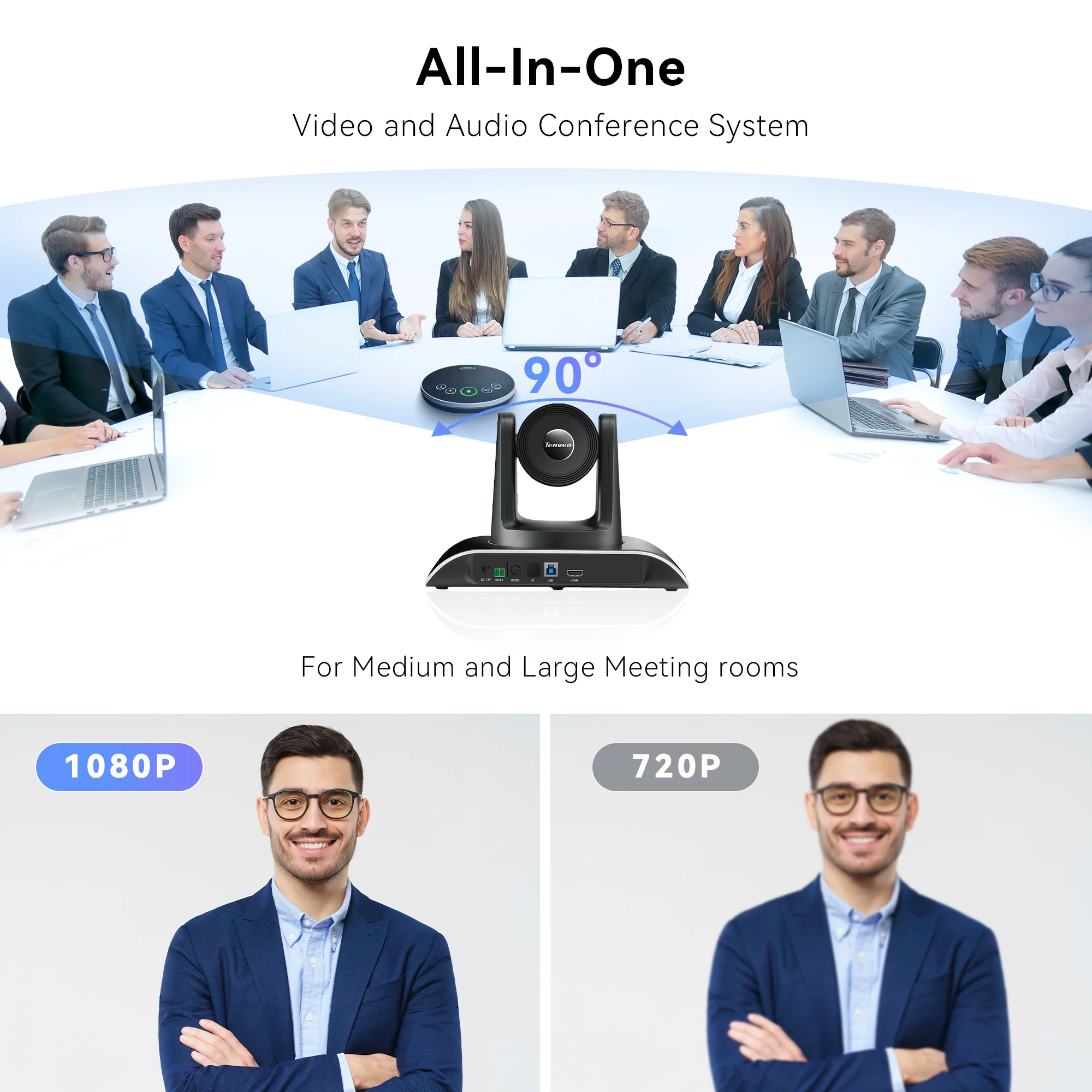 USB-камера PTZ Tenveo с 12-кратным зумом HDM1 и беспроводным динамиком микрофоном решение