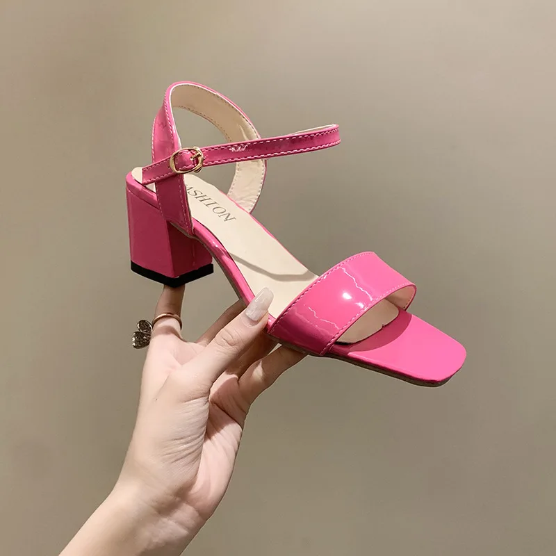Buckle Square Plus Size Sandals Women 2023 Summer Solid Sandalias Korean Version Platform De Mujer Verano Toe Thick High Heels