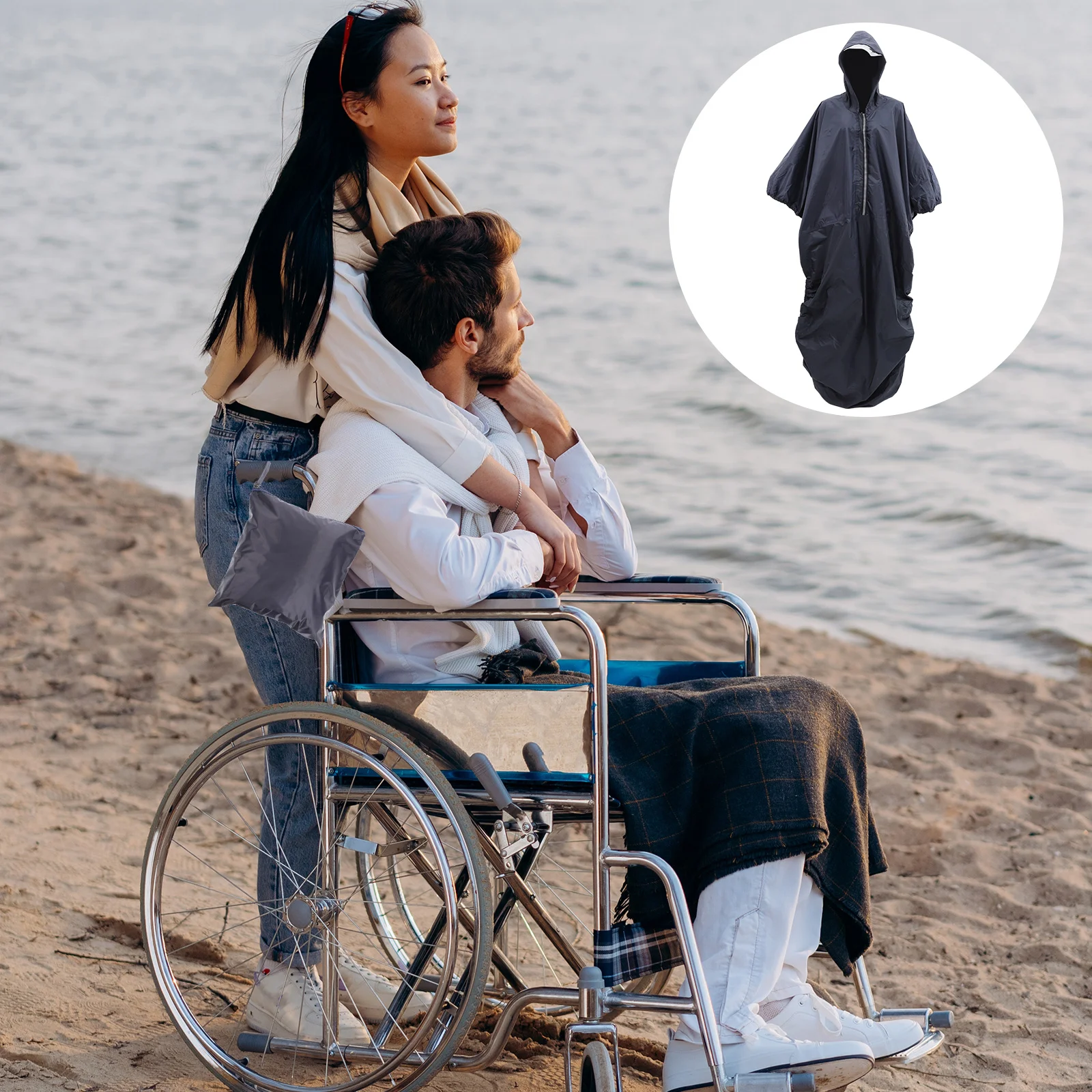 

1pc Waterproof Wheelchair Rain Coat Outdoor Rain Cape for the Elderly (Navy)