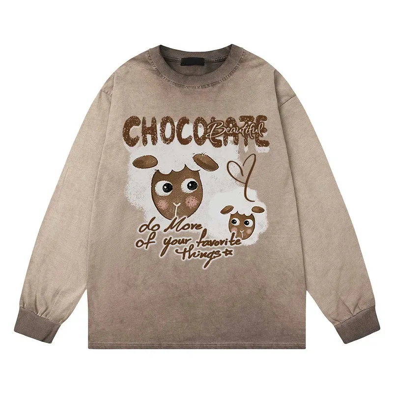 Винтажная потертая футболка с длинным рукавом в американском стиле свободный