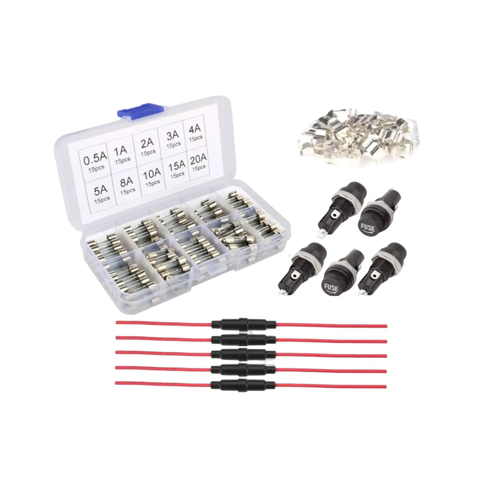 

150x Fast Blow Glass Fuses with Transparent Plastic Box Waterproof Replaces for