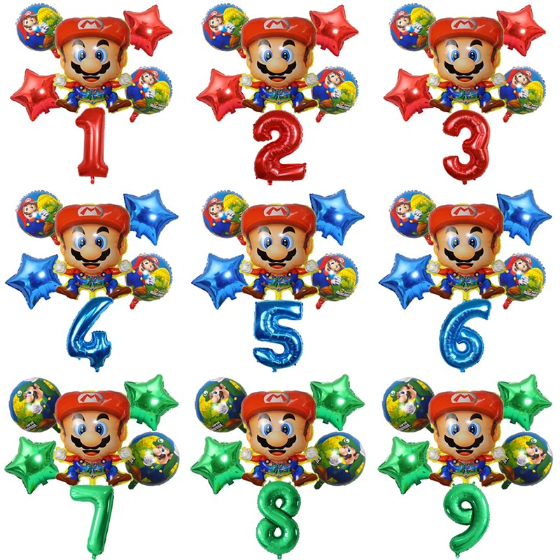 

Super Mario Party Number Balloons Cartoon Birthday Aluminum Balloons Anime Theme Children's Birthday Party Decorations Balloons