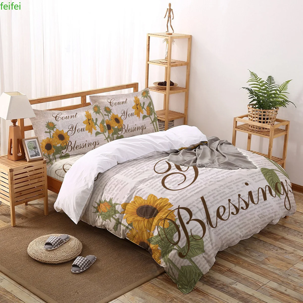 

Sunflower Retro Text Article Bedding Set For Home Duvet Cover Set Bedclothes Bed Linens Sheet Queen King Size Qulit Covers