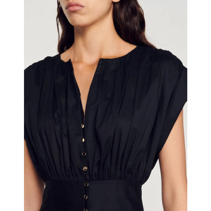

VII 2023 New Brand S V-neck Short Sleeve Single-breasted Elegant and Pretty Women's Long Dresses Evening Clothing Free Shipping