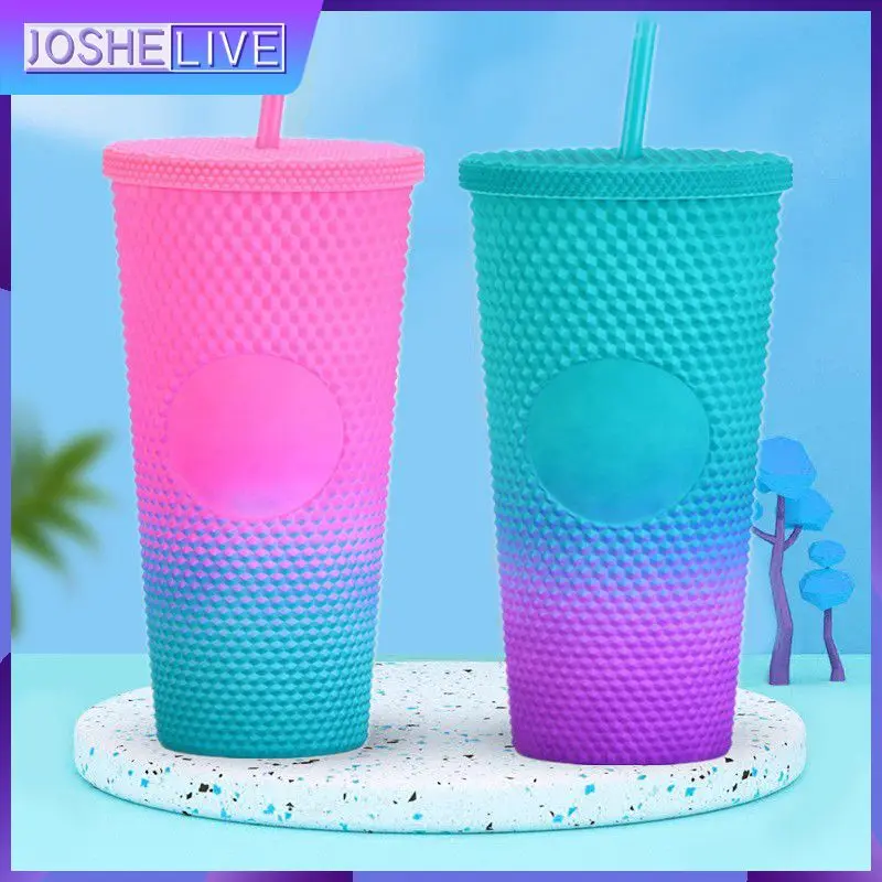 

Large Capacity 710ml Studded Tumbler Cups Double Layer Water Cup Mugs Wholesale Coffee Mugs Drinkware Creative Plastic Straw Cup