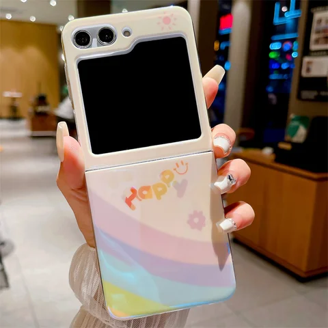 Корейский милый Радужный чехол для телефона Samsung Galaxy Z Flip 5 3 4 Z Flip4 Flip5 Flip3, модный силиконовый чехол Blu-Ray