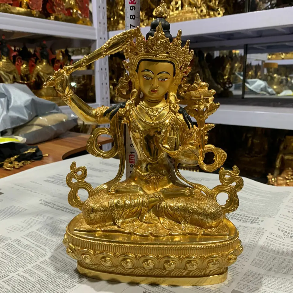 

Буддистский бронзовый позолоченный меч, статуи Будды бодхисаттвы манджусри, 12 дюймов 30 см