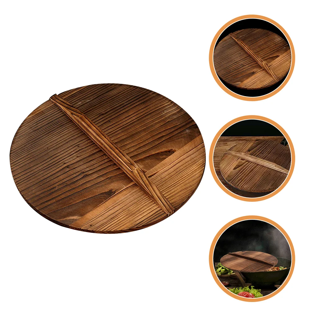 

Wooden Pot Lid Retro Wok Cover Household Anti-overflow Protective Handcrafted Universal Pan