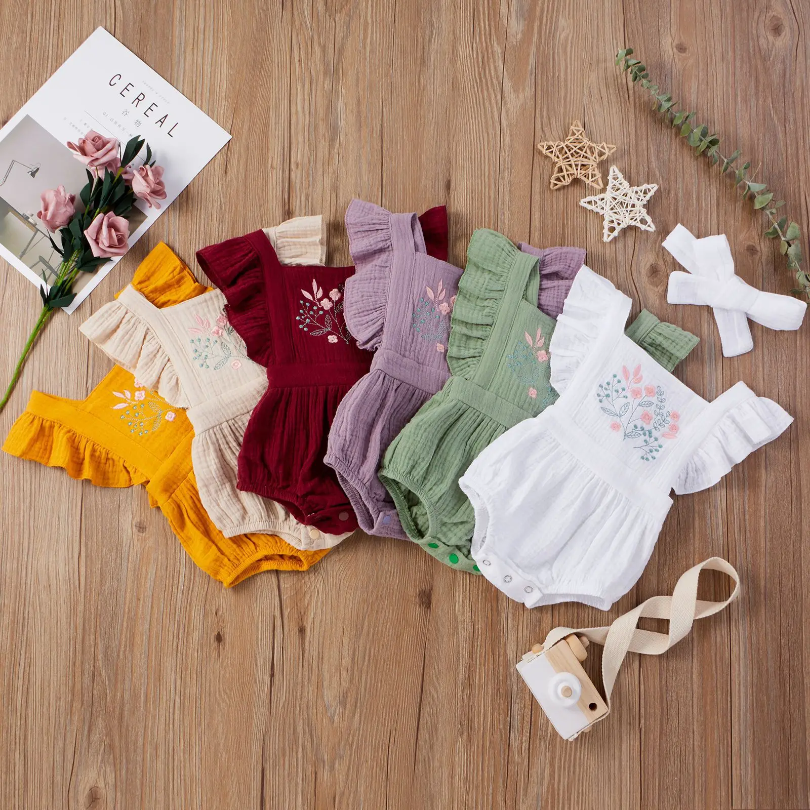

Baby Girl Clothes Jumpsuit For Newborns Toddler Solid Ruffle Embroidery Romper Children Casual Clothing Infant Cute Bodysuit