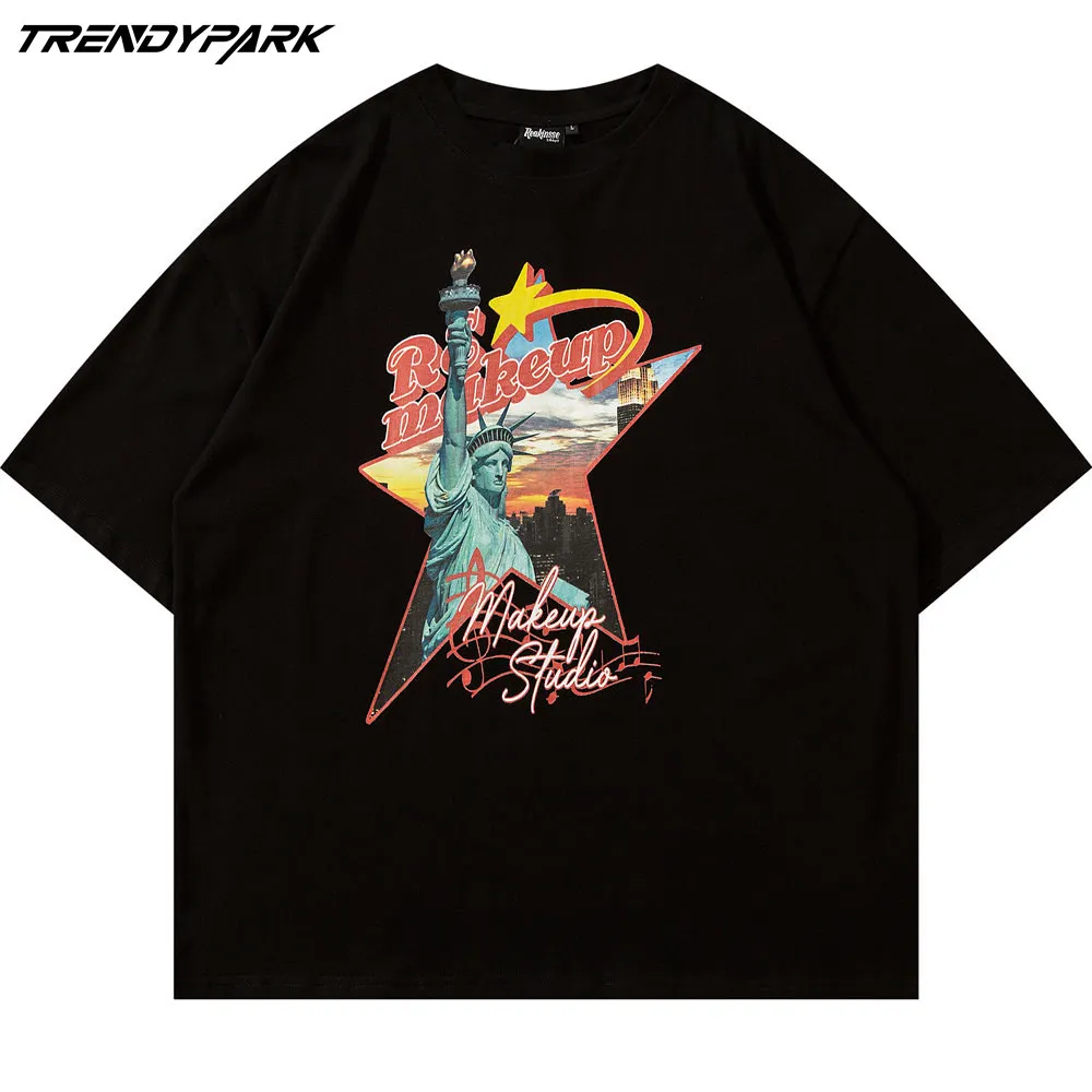 

Men T-shirt The Statue of Liberty Print O-neck Cotton Top T-shirts Harajuku Streetwear Casual Summer Hip Hop Oversized T-shirt