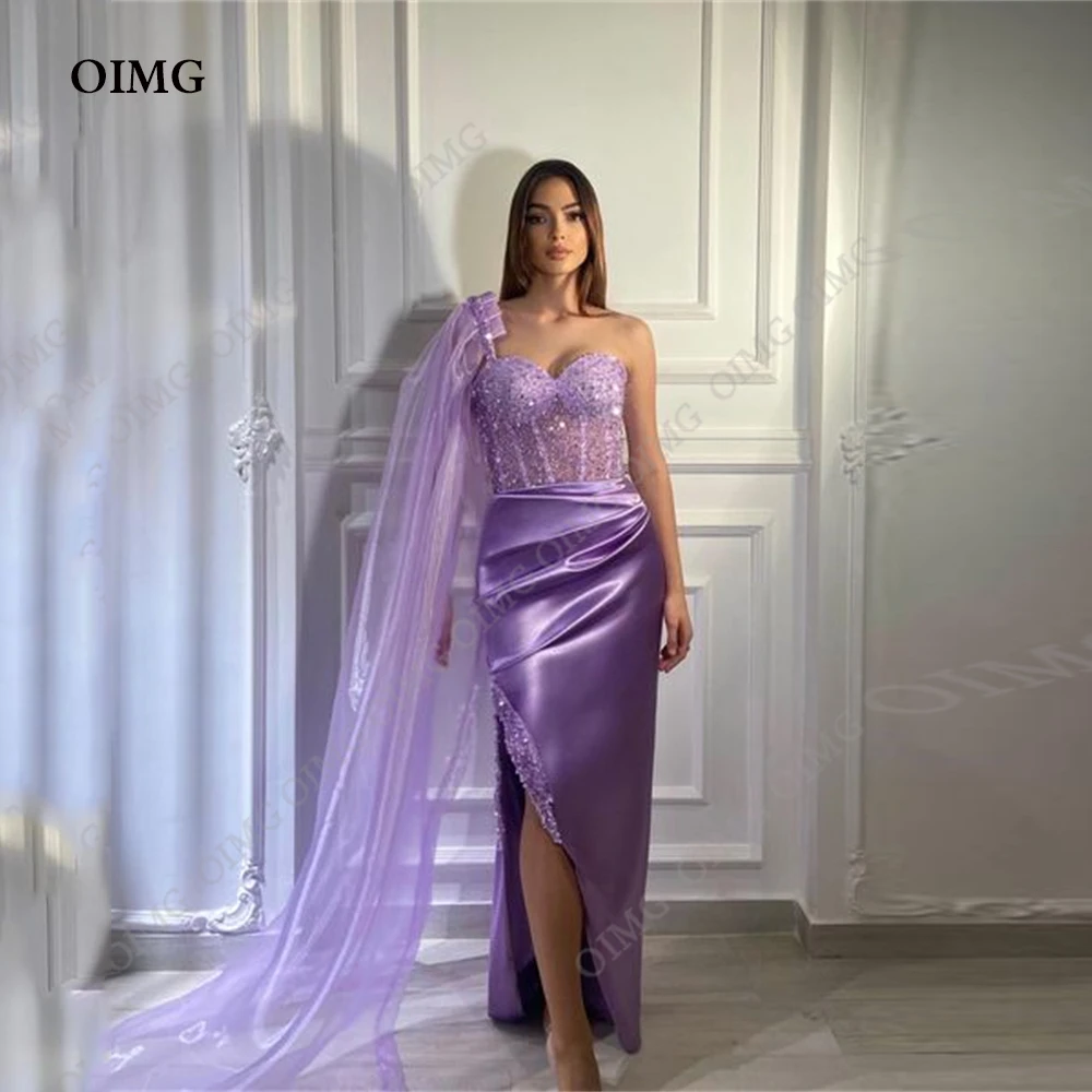 

OiIMG Gorgeous Purple Long Evening Dresses Dubai Elegant High Split Sequins Shiny Women Wedding Party Prom Gown Dress