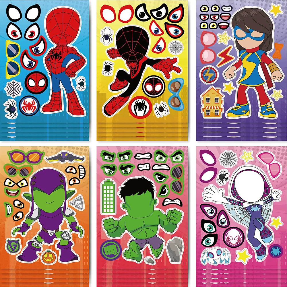 

6/12Sheets Disney Marvel Make-a-Face Puzzle Stickers Spiderman and His Amazing Friends DIY Jigsaw Sticker for Kid Decal Toy