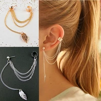 earrings jewelry fashion personality metal ear clip leaf tassel earrings for women gift pendientes ear cuff caught in cuffs new