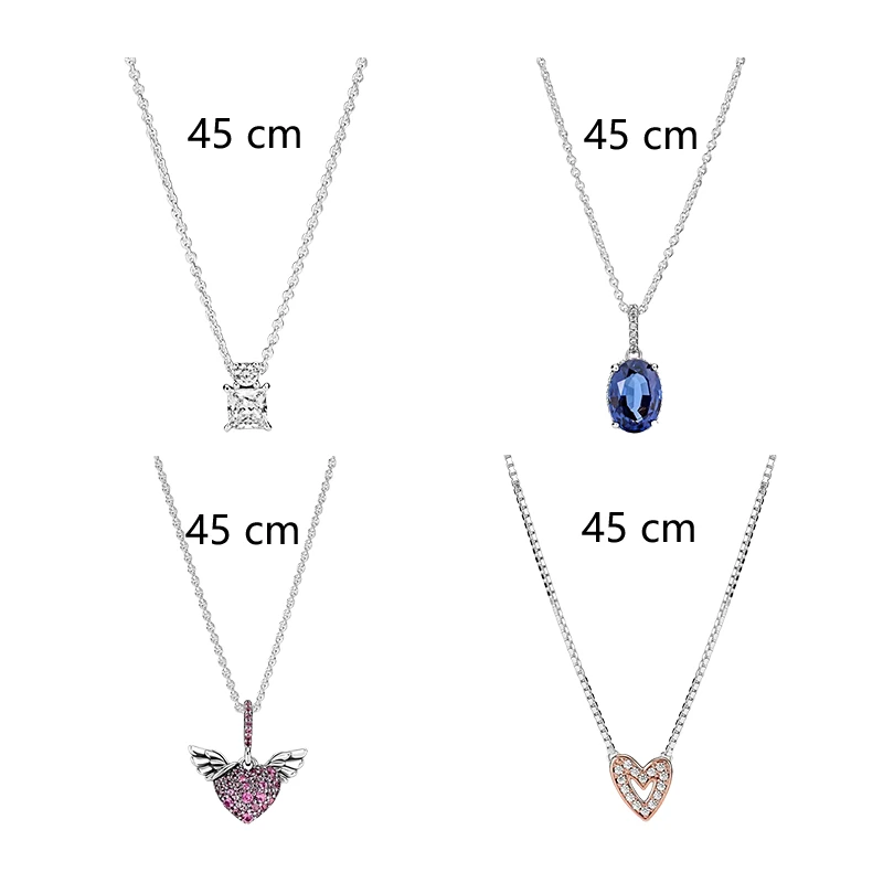 

Silver 925 Original Chokers Pendants Necklaces For Women Fine Jewelry Freehand Hearts Angel Wings Halo 45cm Link Chains Colliers