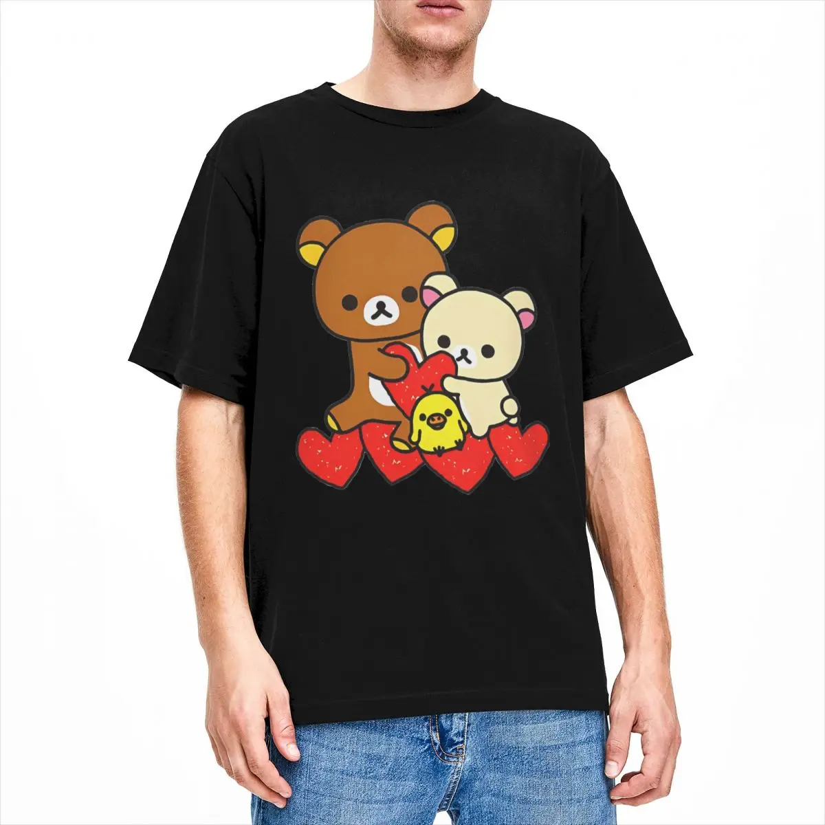 Мужская футболка Rilakkuma Love With Friend модная летняя Y2K забавные повседневные топы из